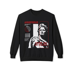 Unisex crewneck sweatshirt made from soft, midweight cotton blend with a relaxed fit and simple graphic design