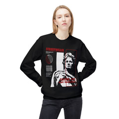 Unisex crewneck sweatshirt made from soft, midweight cotton blend with a relaxed fit and simple graphic design